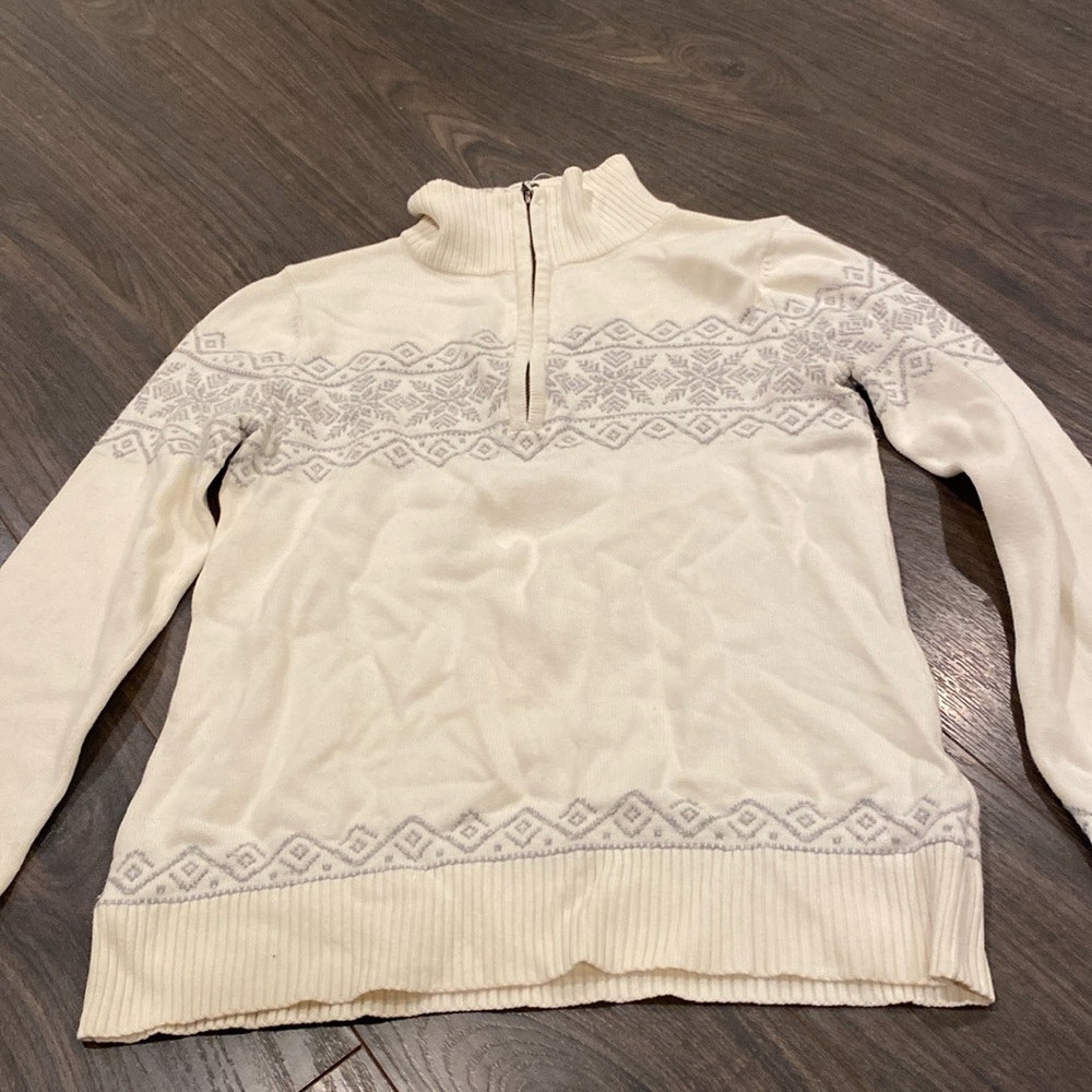 Eddie Bauer white & gray 1/4 zip sweater size small GC